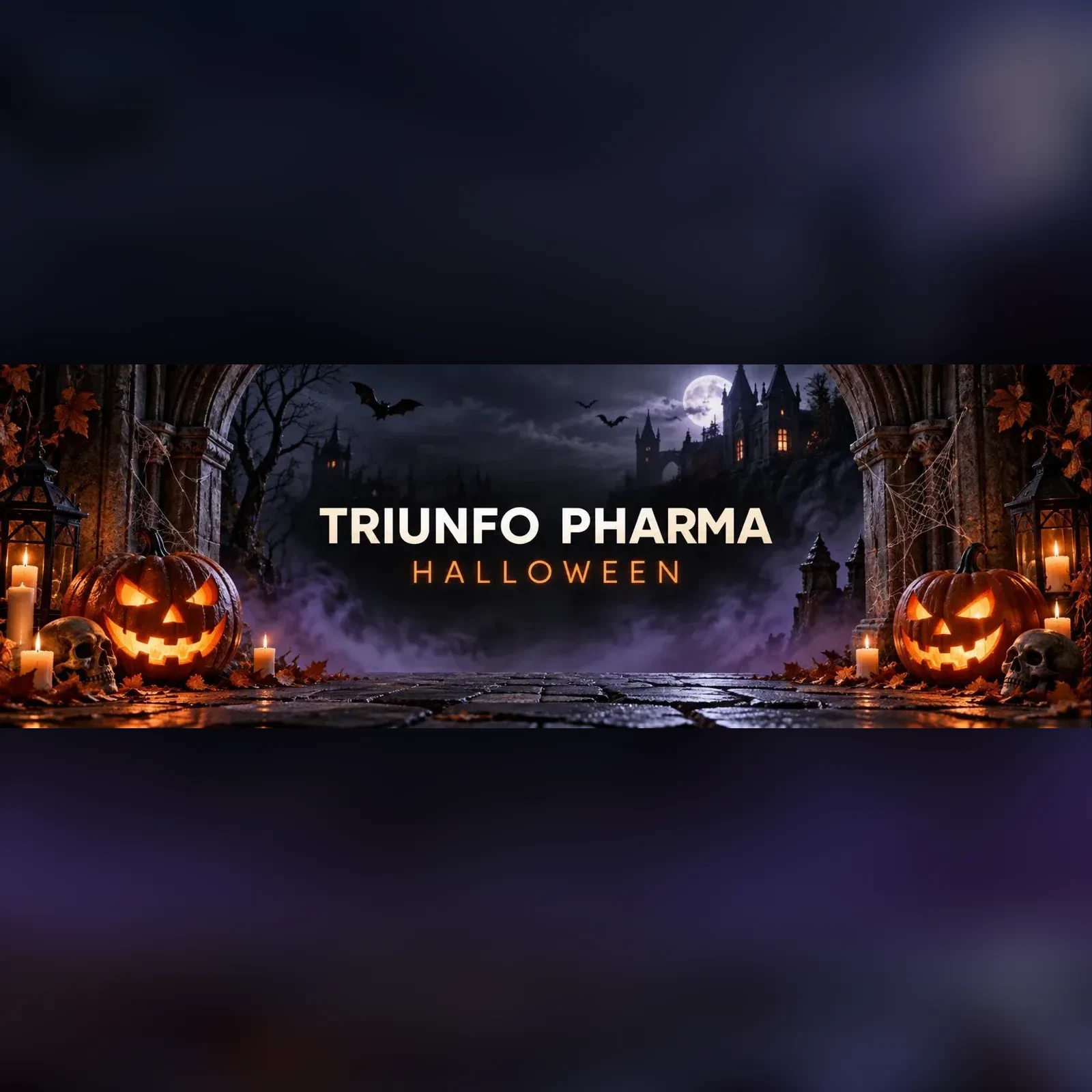 Triunfo Pharma — Halloween: abóboras iluminadas, castelo e teias